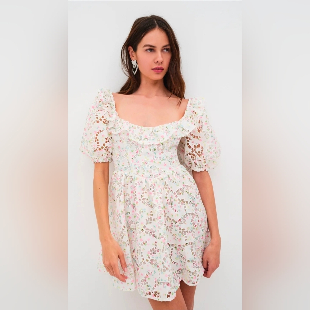 For Love And Lemons Magnolia Floral Lace Mini Dress